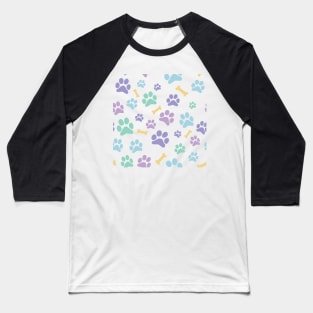 Dog Paw Prints and Bones Pastel on Dark Pink Pattern Baseball T-Shirt